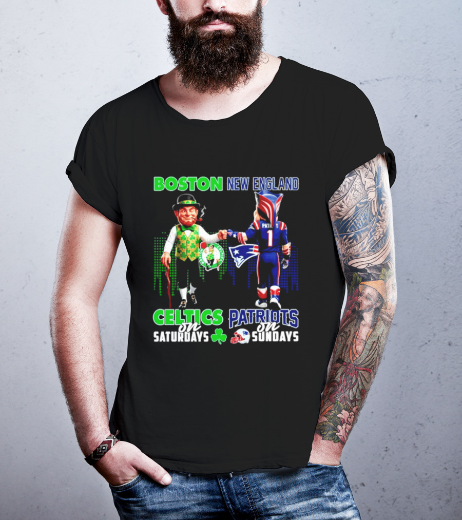 Boston Celtics Saturdays And New England Patriots Sundays Skyline T-Shirt