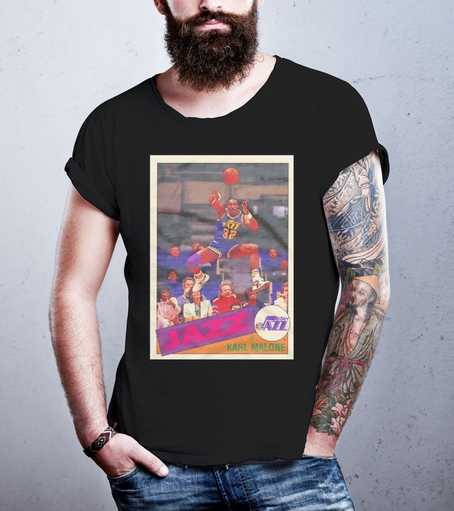 Utah Jazz Karl Malone 32 Basketball Card 1992 T-Shirt