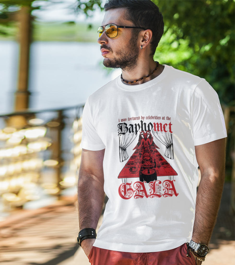 I Was Tortured By Celebrities At The Baphomet Gala Cryptic Red Table Setting T-Shirt