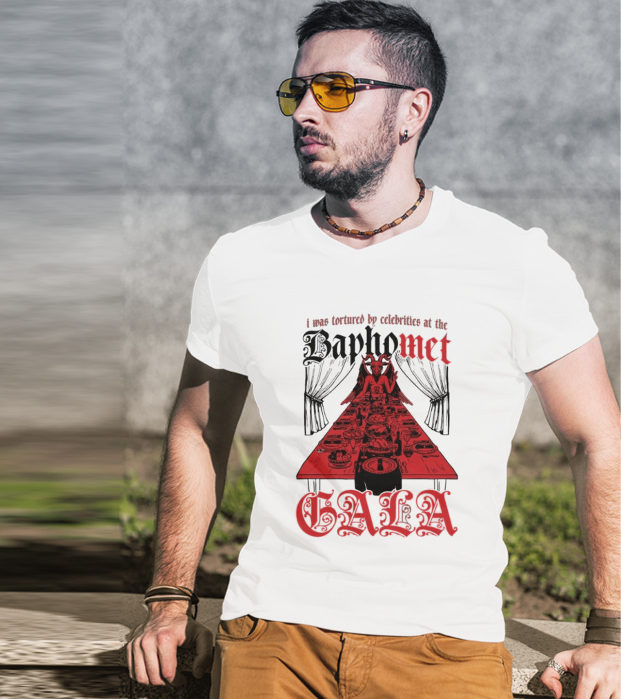 I Was Tortured By Celebrities At The Baphomet Gala Cryptic Red Table Setting T-Shirt