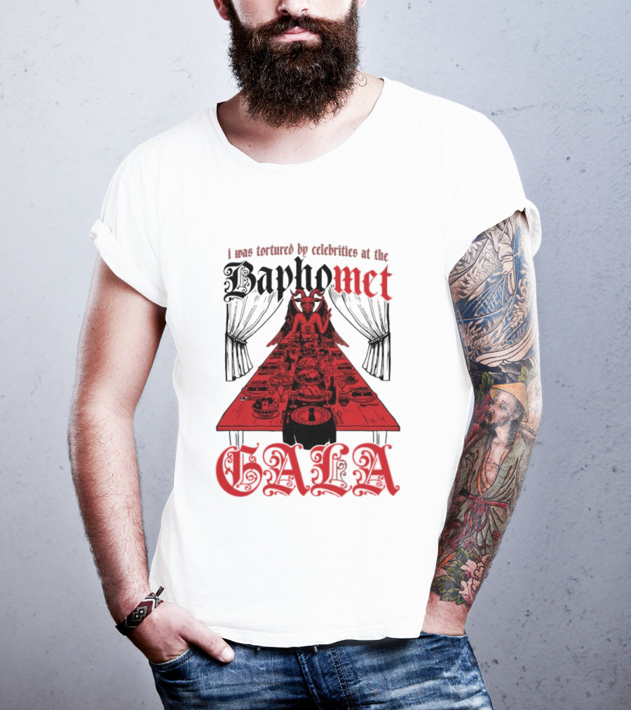 I Was Tortured By Celebrities At The Baphomet Gala Cryptic Red Table Setting T-Shirt