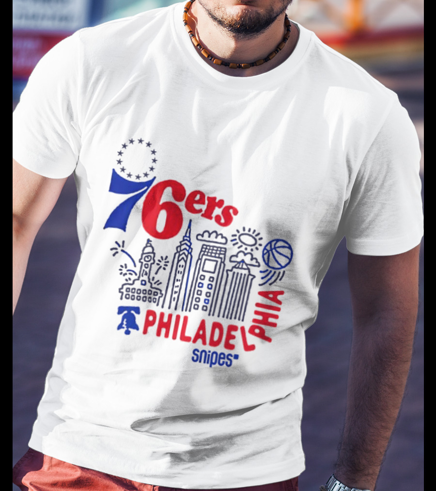 Philadelphia 76ers Snipes City Skyline Sketch Basketball T-Shirt