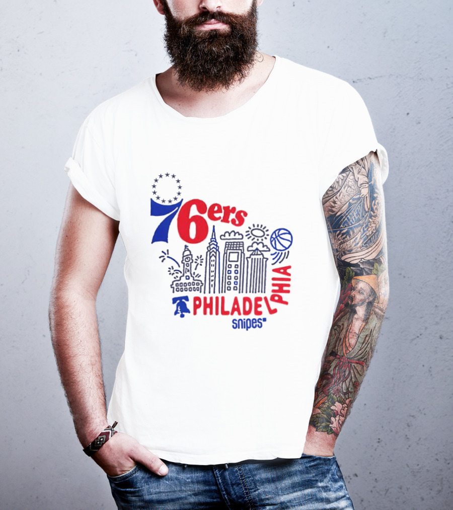 Philadelphia 76ers Snipes City Skyline Sketch Basketball T-Shirt