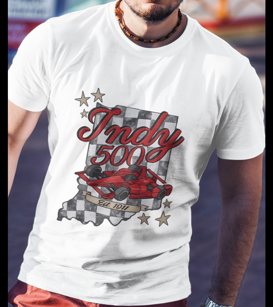 Indy 500 Racing Checkered Flag Red Race Car Est. 1911 Indianapolis T-Shirt