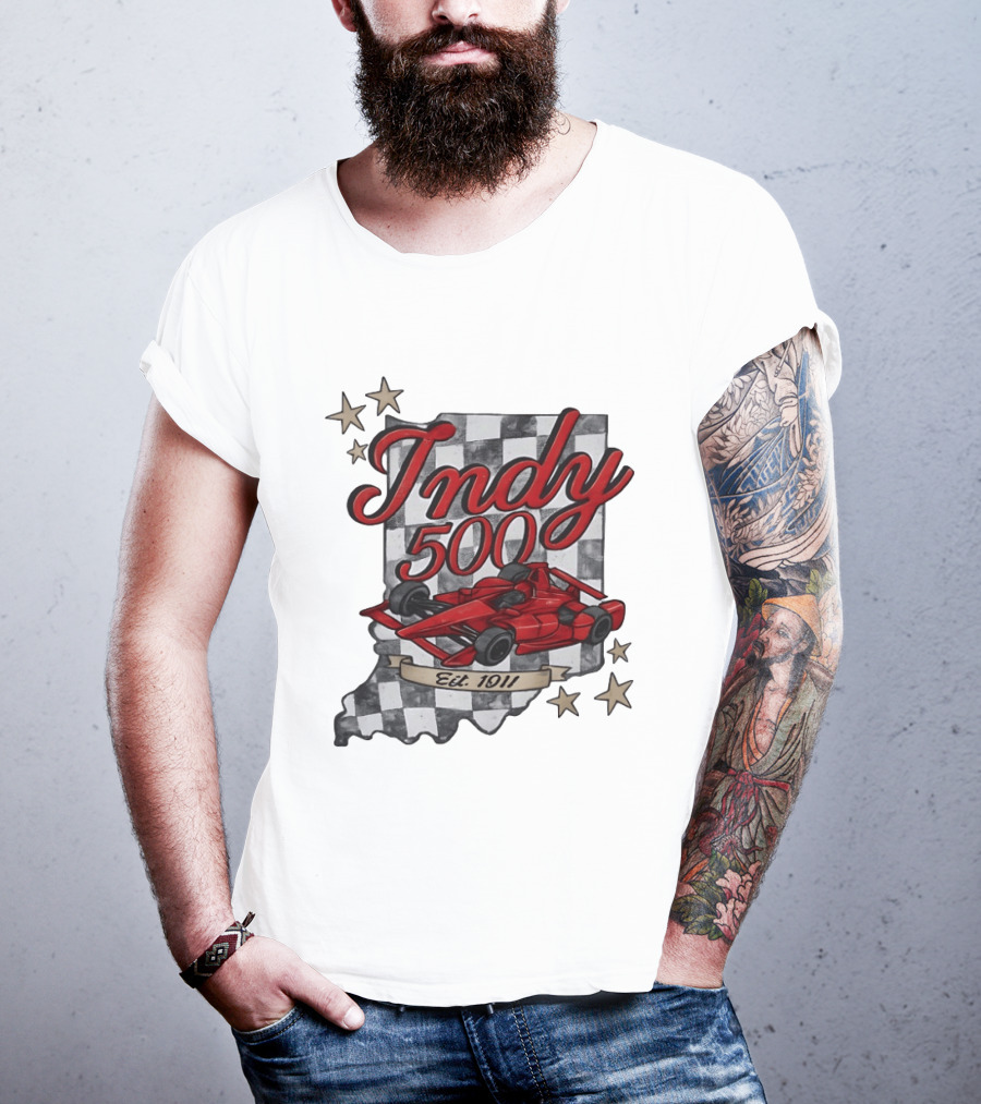 Indy 500 Racing Checkered Flag Red Race Car Est. 1911 Indianapolis T-Shirt