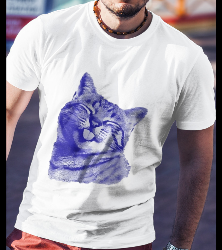 Playful Cat Sticking Out Tongue In Blue Tint T-Shirt