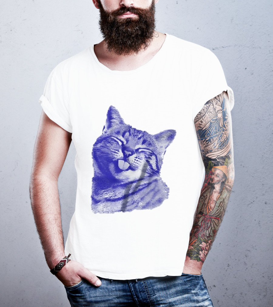 Playful Cat Sticking Out Tongue In Blue Tint T-Shirt