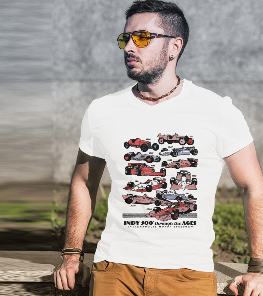 Indy 500 Through The Ages 2026 Racing Cars Evolution T-Shirt