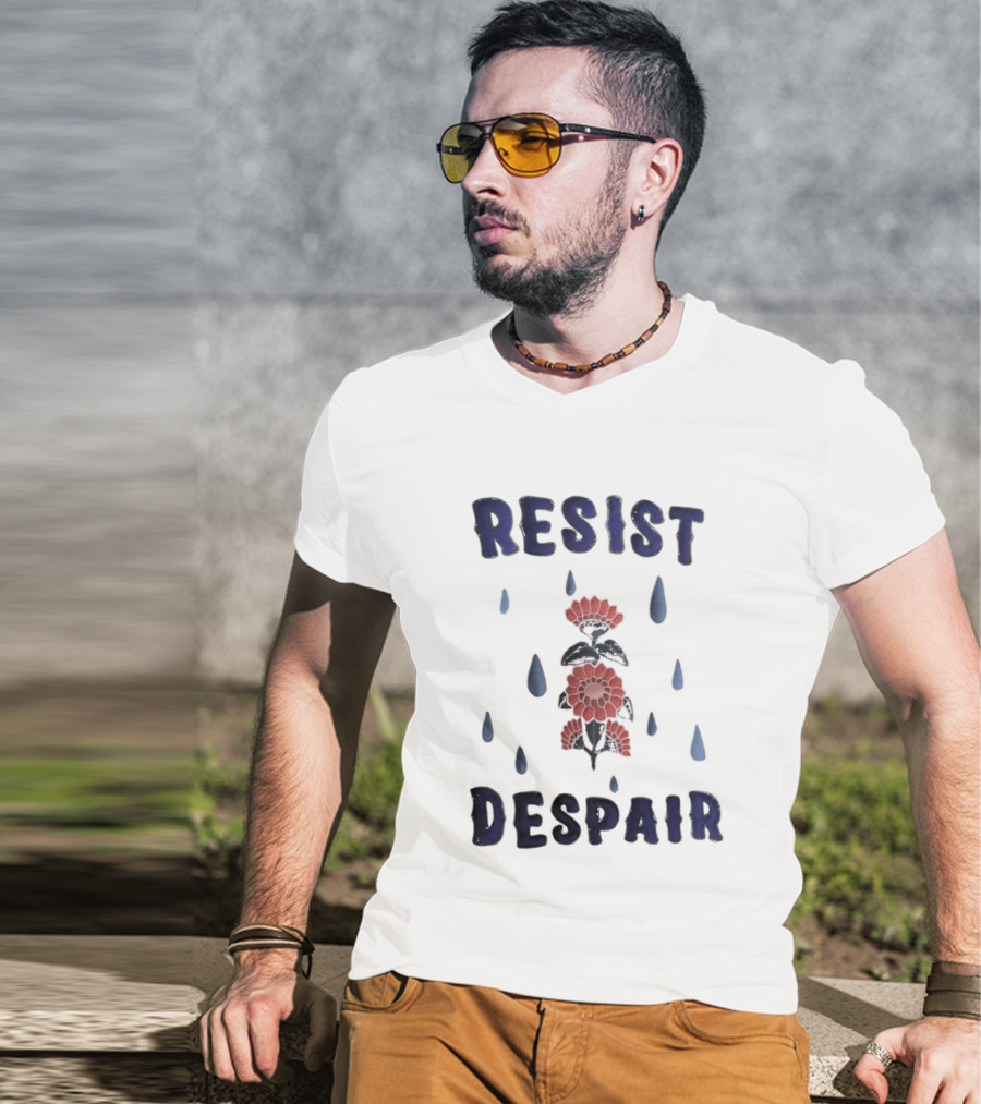 Resist Despair Red Flowers Blue Drops T-Shirt