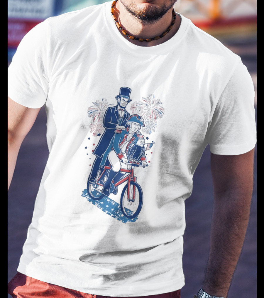 Free Ride George Washington Abe Lincoln Fireworks July 4th Bicycle Eagle T-Shirt