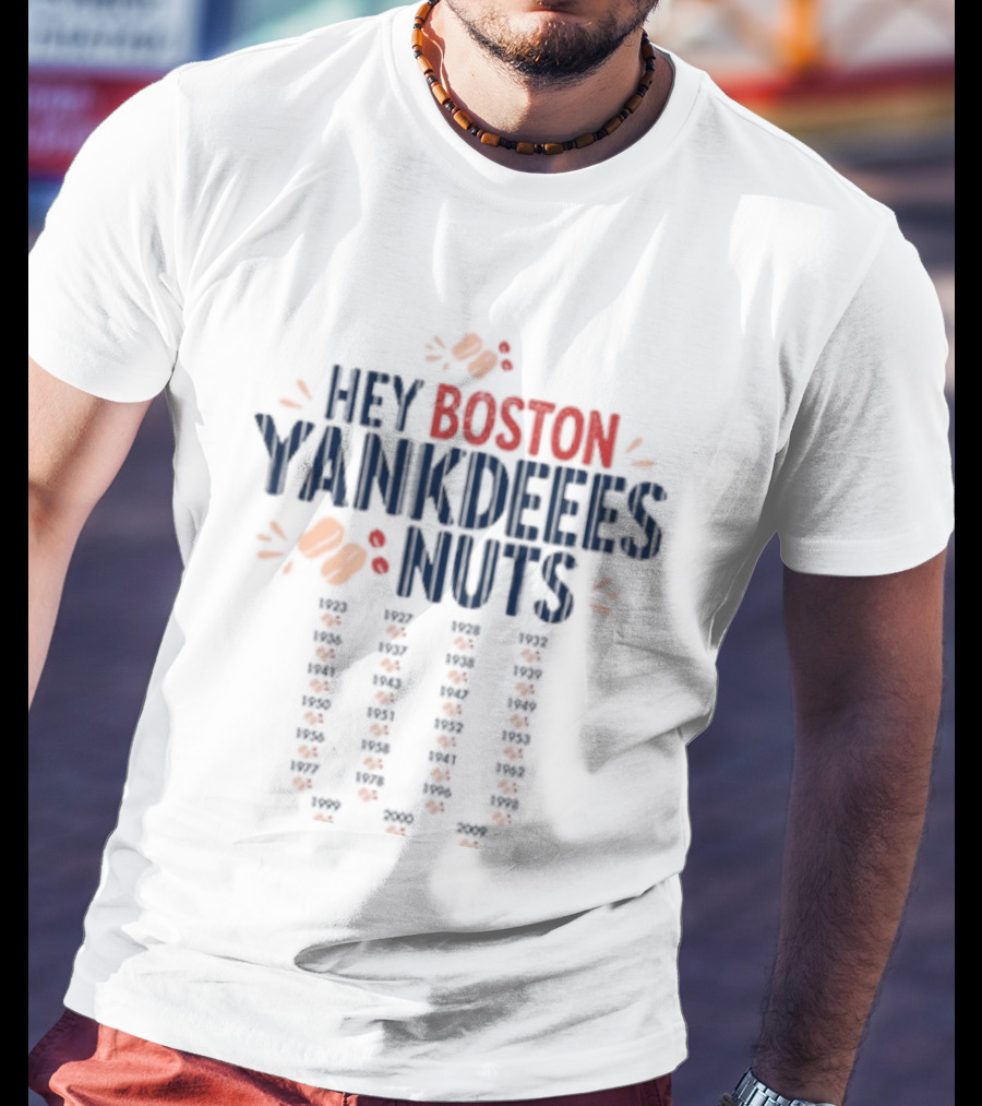 Hey Boston Yankdeeees Nuts Embroidered Text With Orange Paws T-Shirt