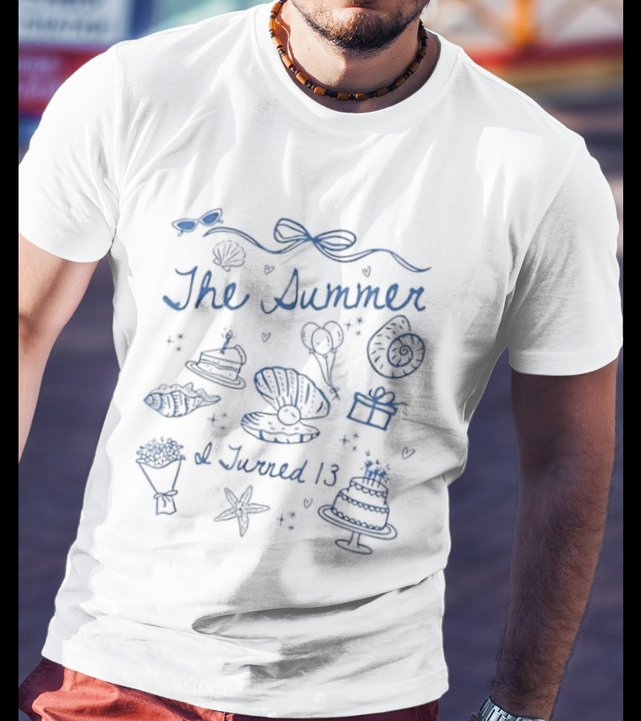 The Summer I Turned 13 Coastal Seashell Birthday Bow T-Shirt