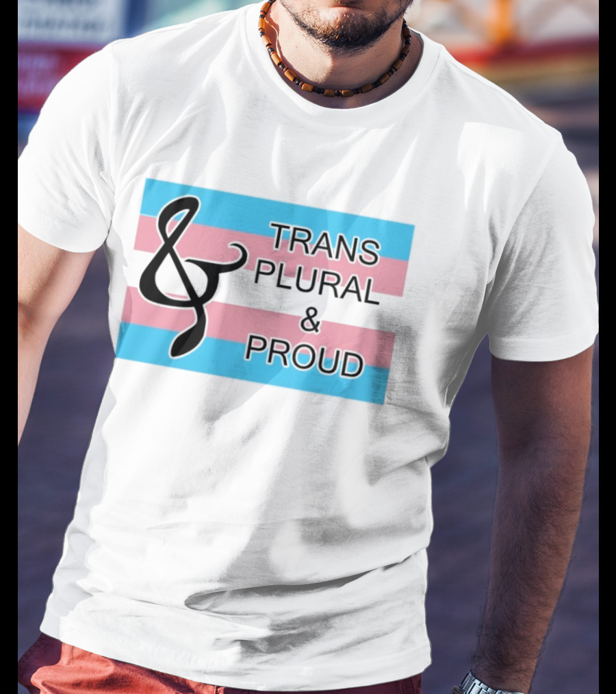 Trans Plural And Proud Treble Clef Pink Blue Flag T-Shirt