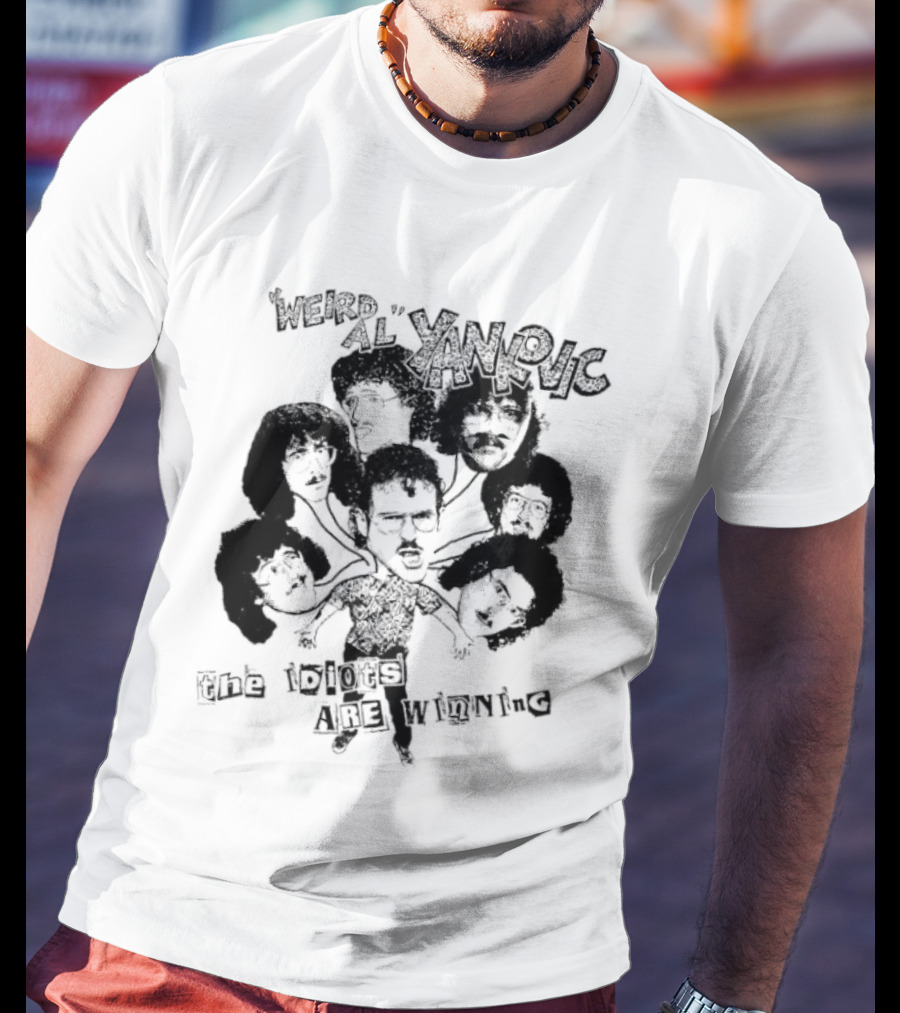 Weird Al Yankovic The Idiots Are Winning Black And White Caricature Faces T-Shirt