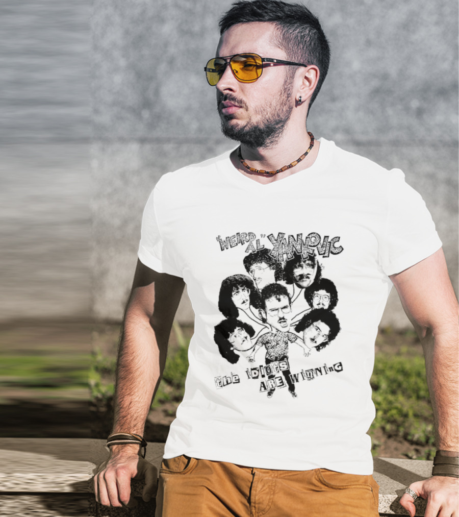 Weird Al Yankovic The Idiots Are Winning Black And White Caricature Faces T-Shirt