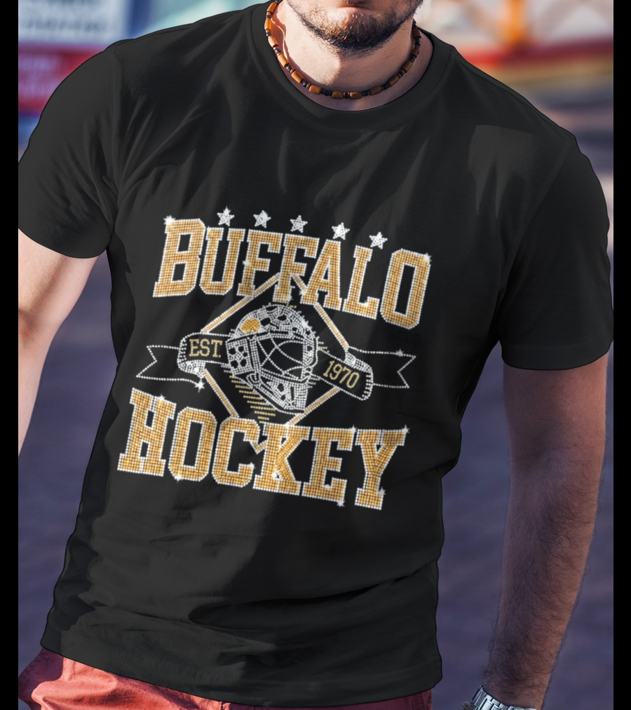 Buffalo Hockey Est 1970 Vintage Style Goalie Mask Five Stars T-Shirt