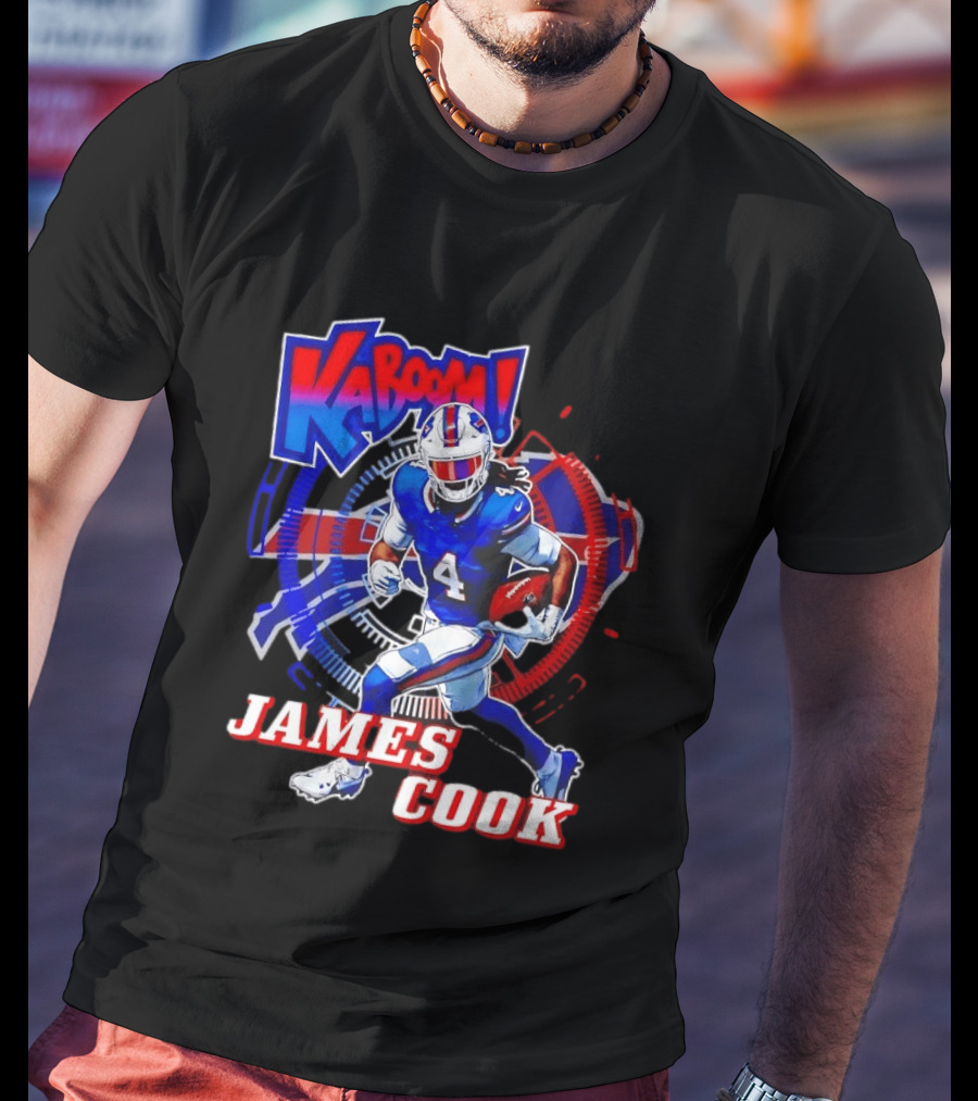 Kaboom James Cook Buffalo Bills Football Action Explosion T-Shirt