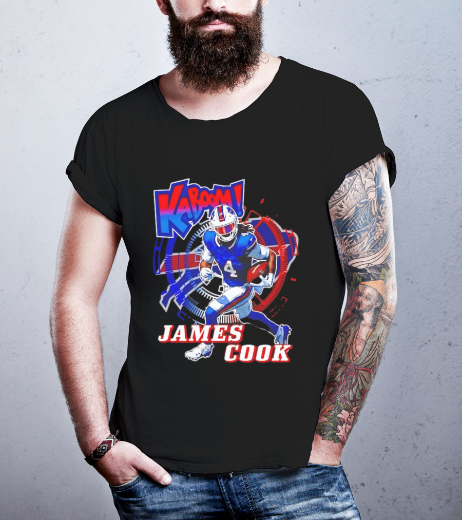 Kaboom James Cook Buffalo Bills Football Action Explosion T-Shirt