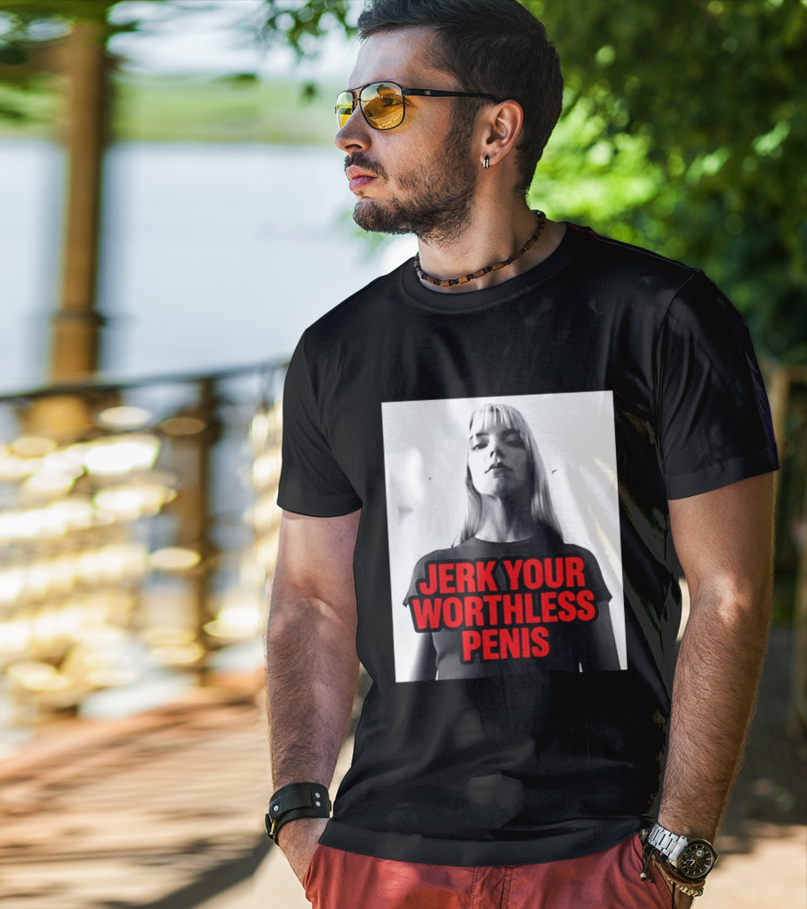 Jerk Your Worthless Penis Black And White Woman T-Shirt