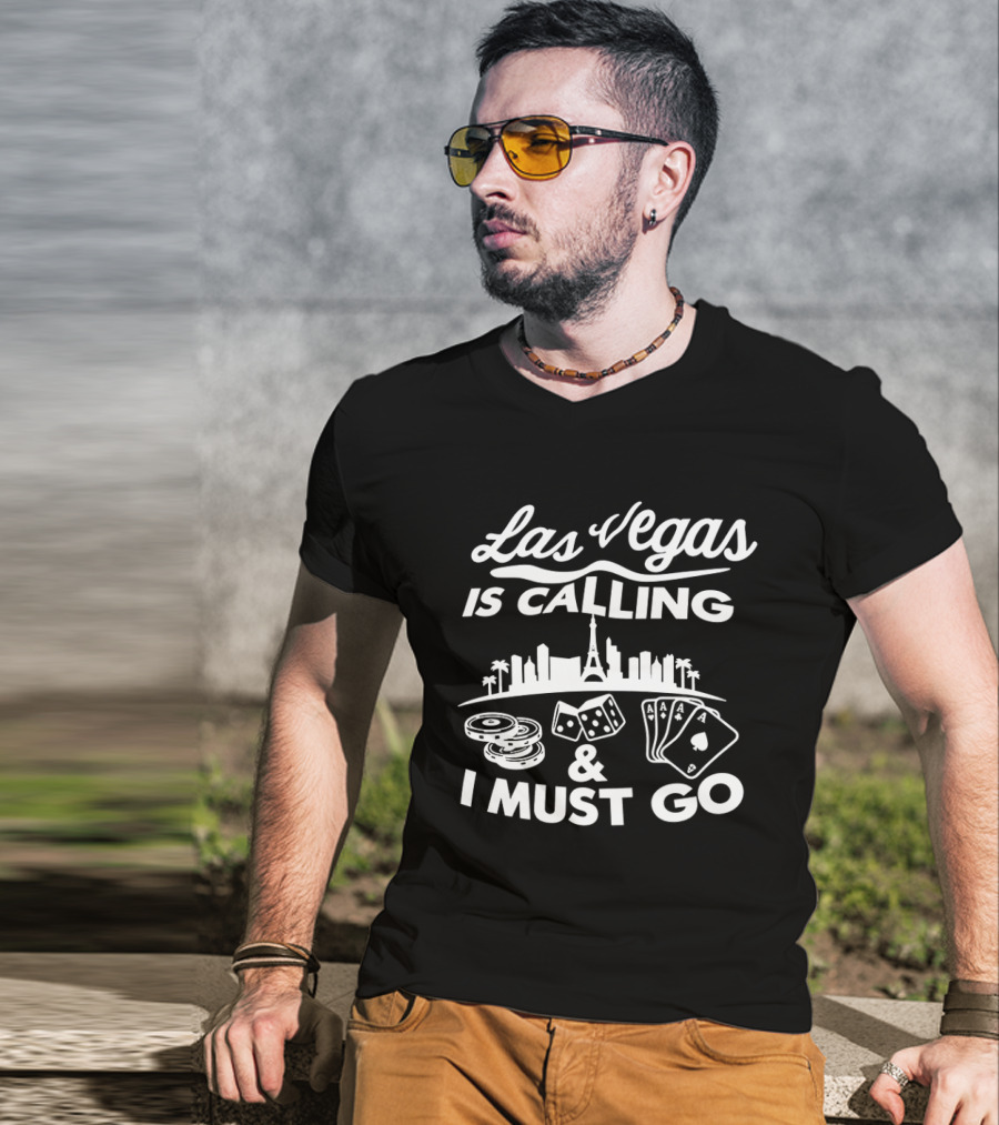 Las Vegas Is Calling Casino Dice Playing Cards City Skyline Adventure T-Shirt