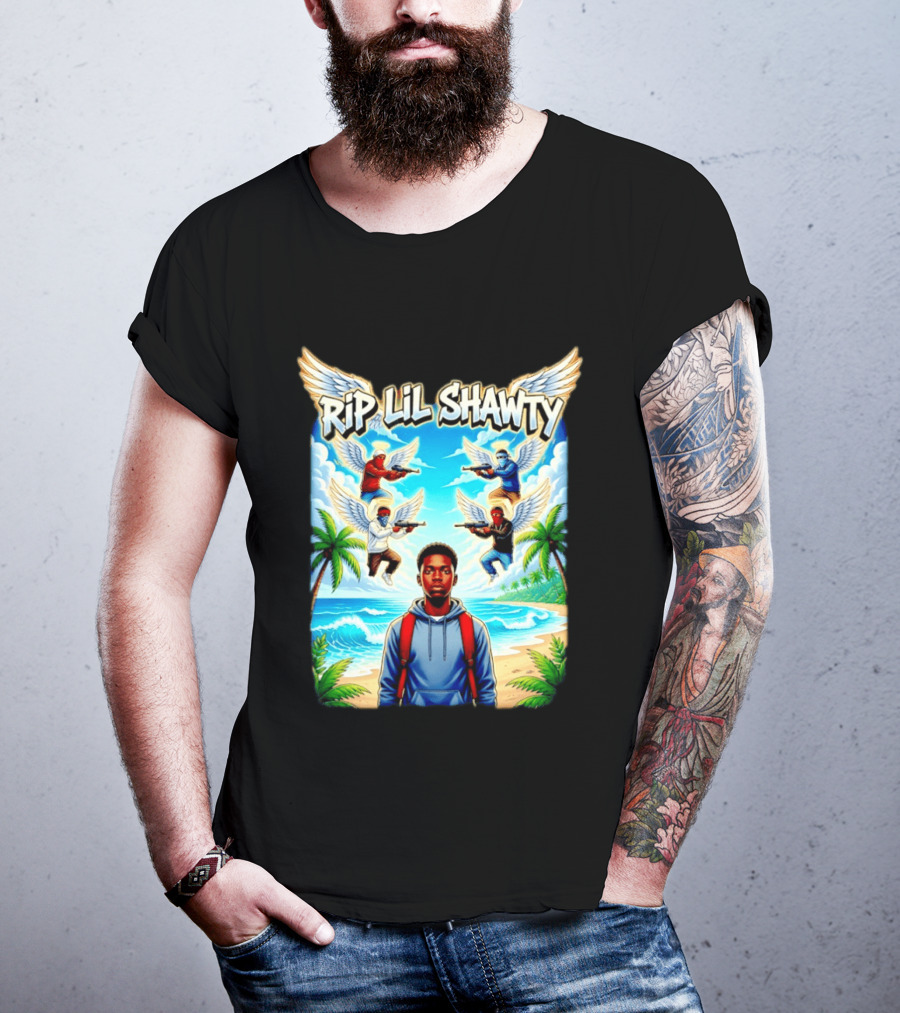 RIP Lil Shawty Angelic Wings Beach Scene Memorial T-Shirt