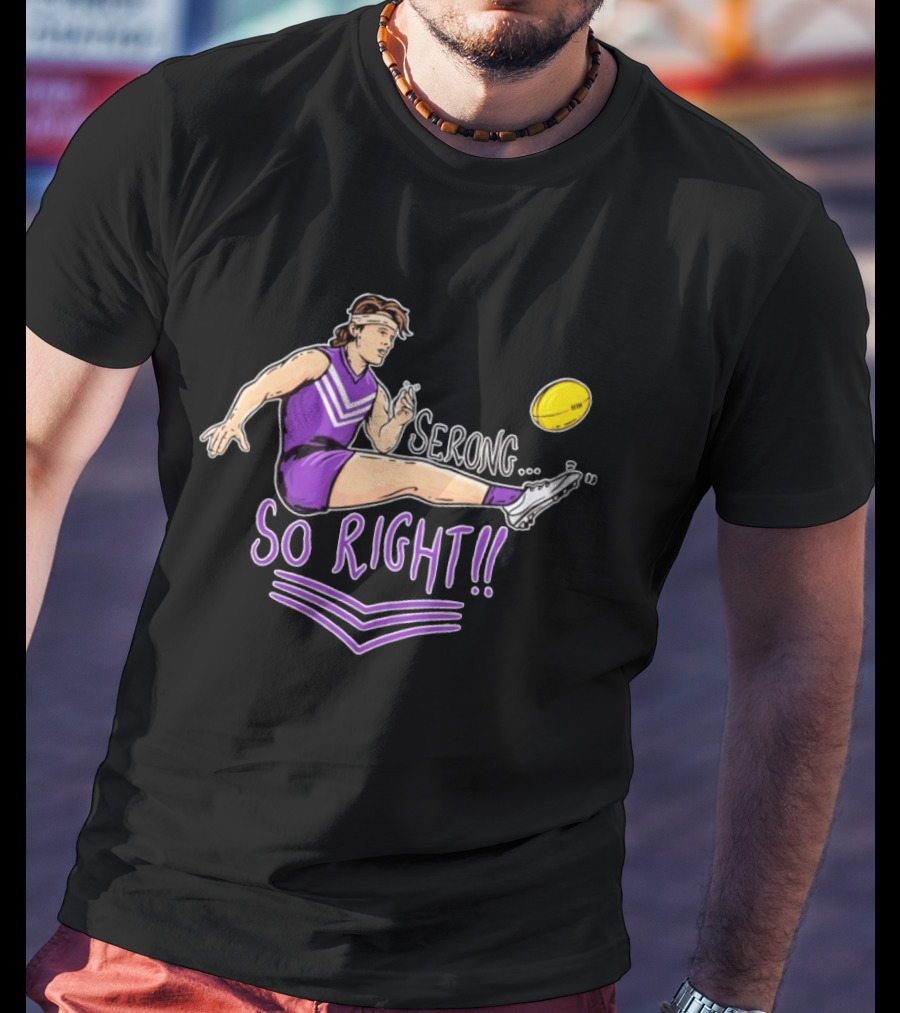 Serong So Right Purple Kicking Action Football T-Shirt
