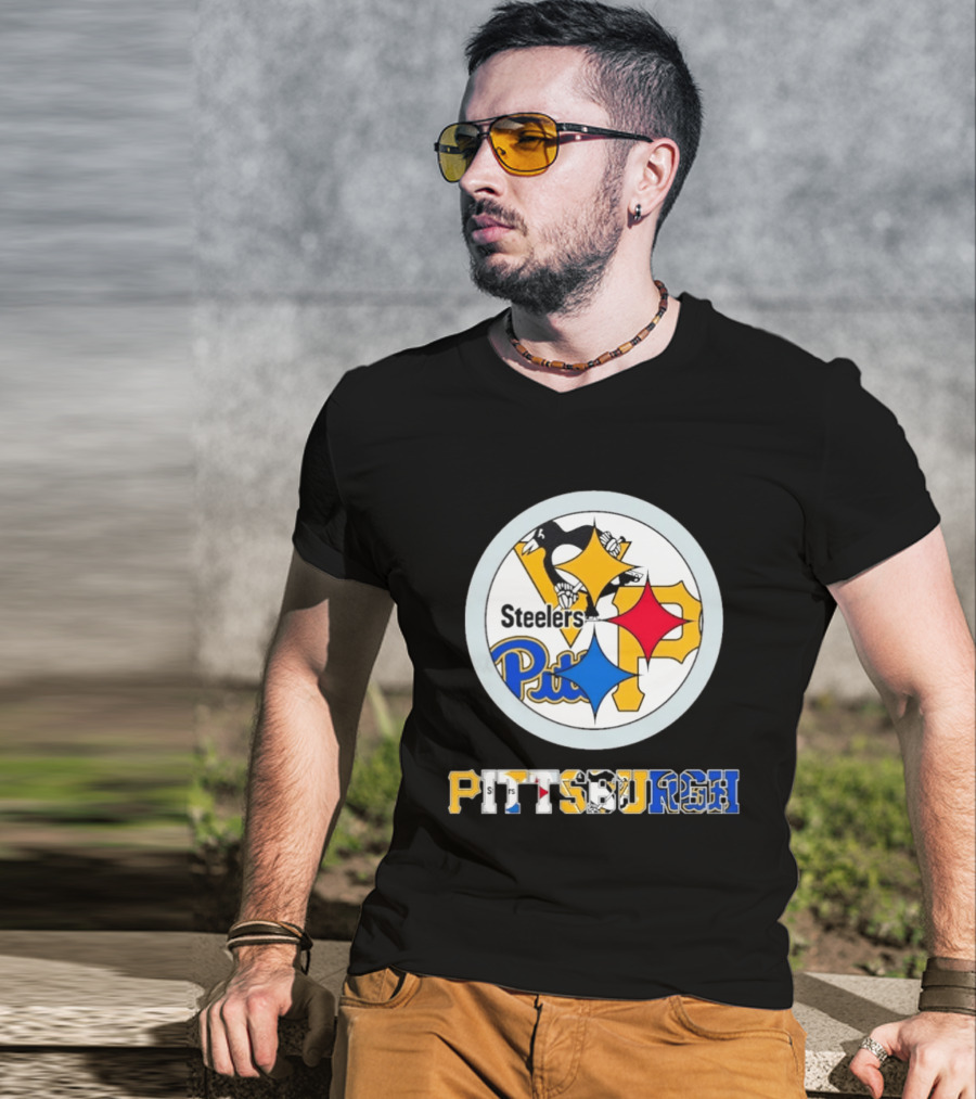 Pittsburgh Steelers Penguins Pirates Teams Logos T-Shirt