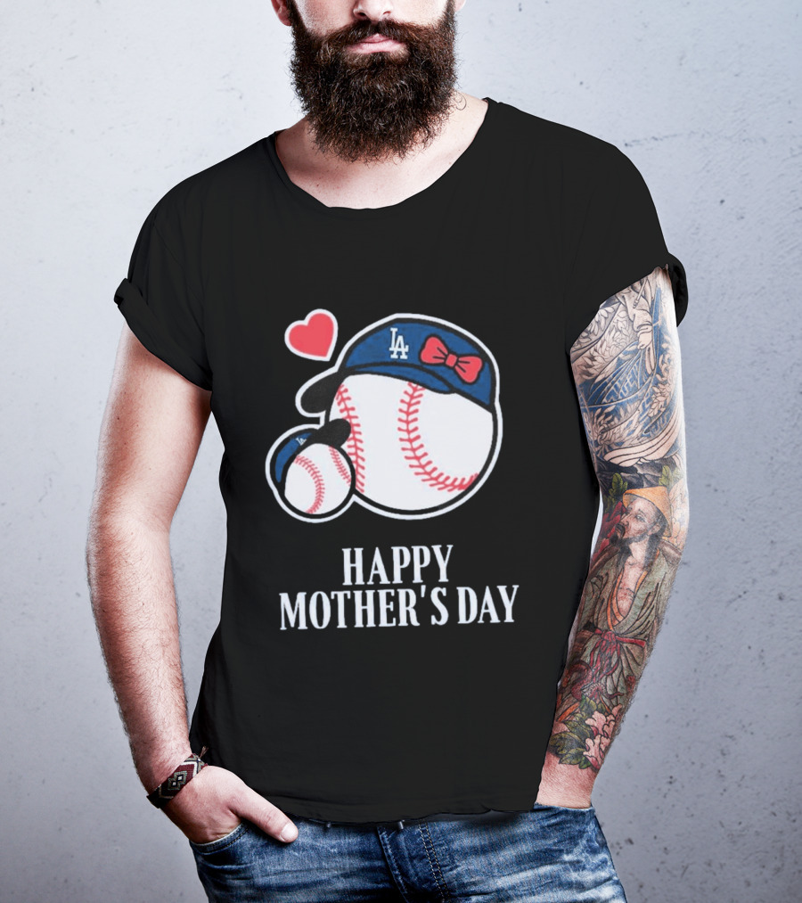 Happy Mother's Day 2026 LA Baseball Red Bow Heart T-Shirt