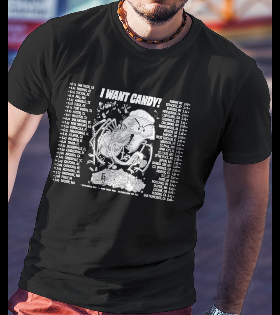 Monster I Want Candy Tour 2010 Concert Cities And Dates With Skeleton Monster T-Shirt