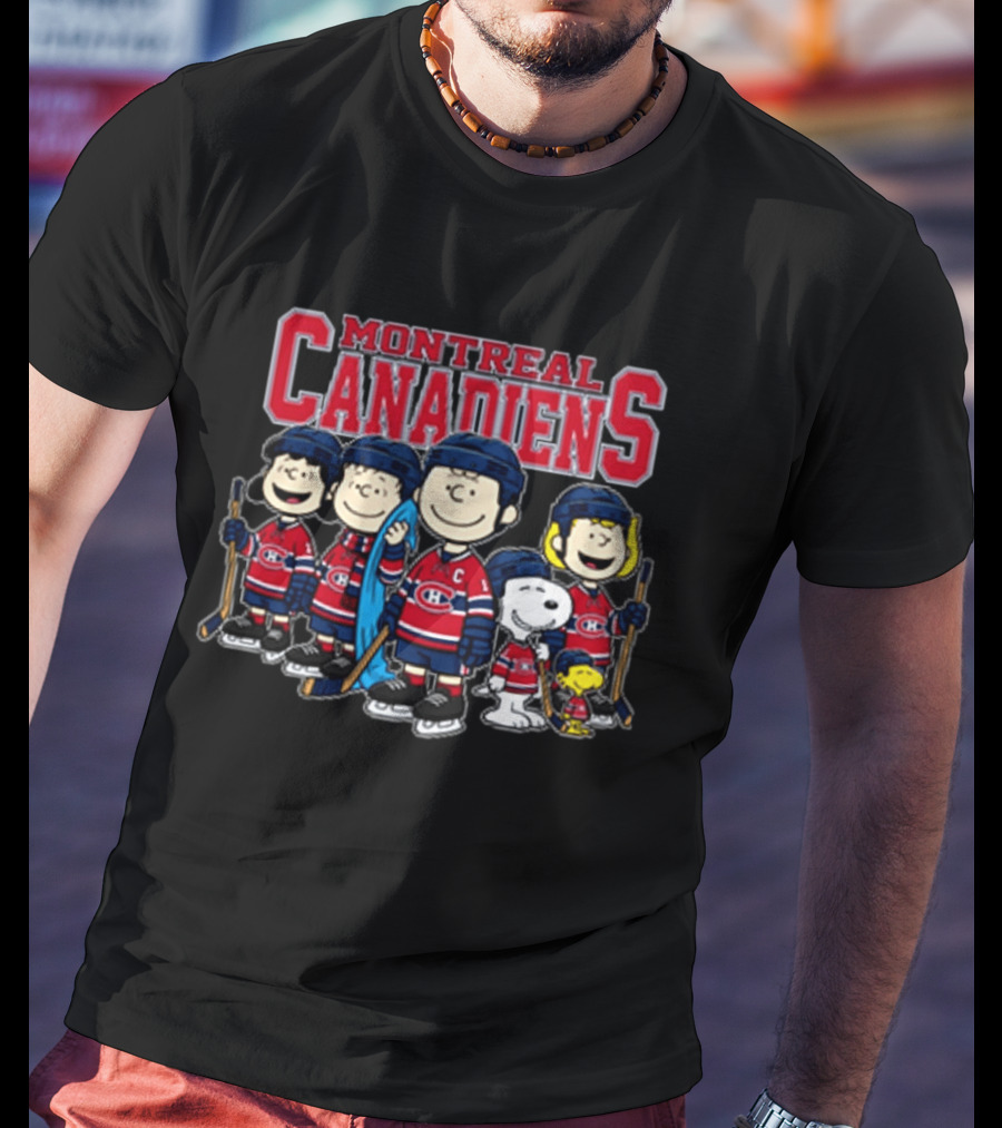 Montreal Canadiens Peanuts Snoopy Charlie Brown Lucy Linus Woodstock Hockey Team T-Shirt