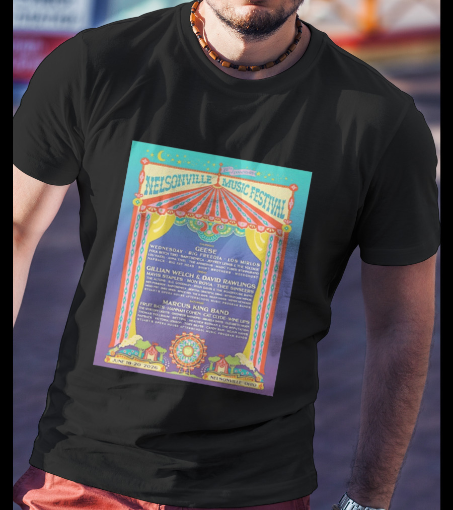 Nelsonville Music Festival 20th Anniversary June 18 20 2026 Ohio Featuring Geese And Marcus King Band T-Shirt