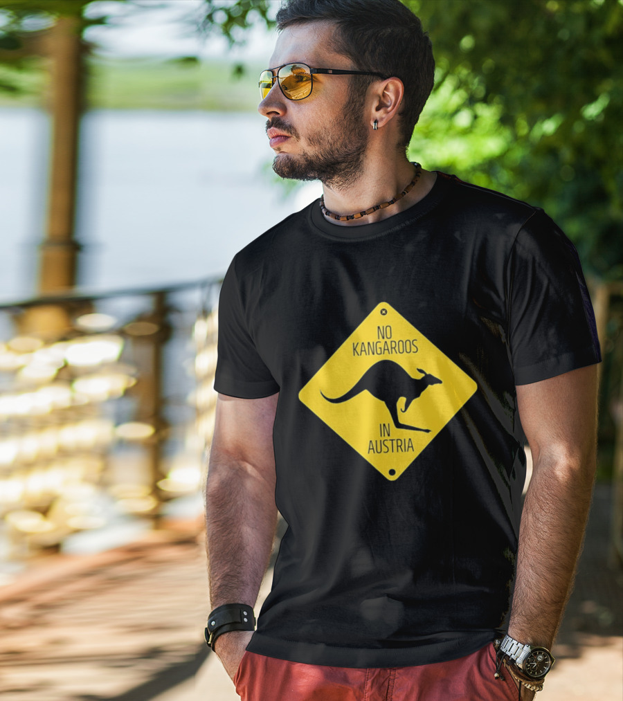 No Kangaroos In Austria Humorous Yellow Sign T-Shirt