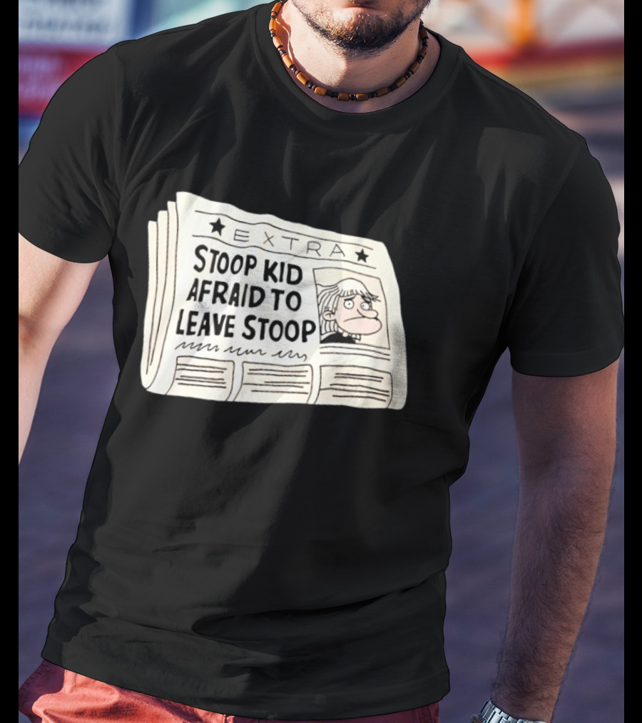 Stoop Kid Afraid To Leave Stoop Newspaper Extra Cartoon Headline T-Shirt