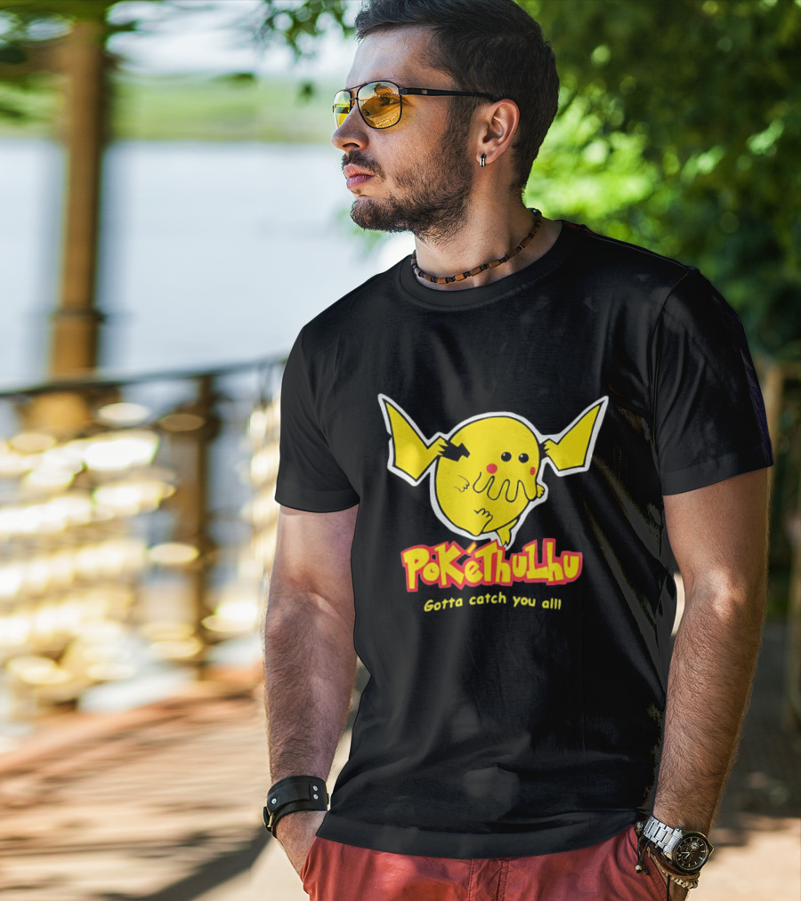 Pokethulhu Gotta Catch You All Yellow Hybrid T-Shirt
