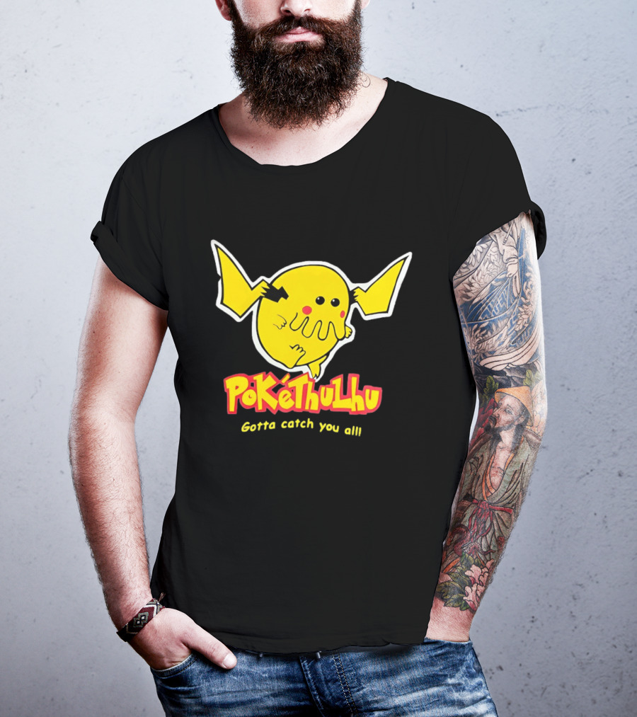 Pokethulhu Gotta Catch You All Yellow Hybrid T-Shirt