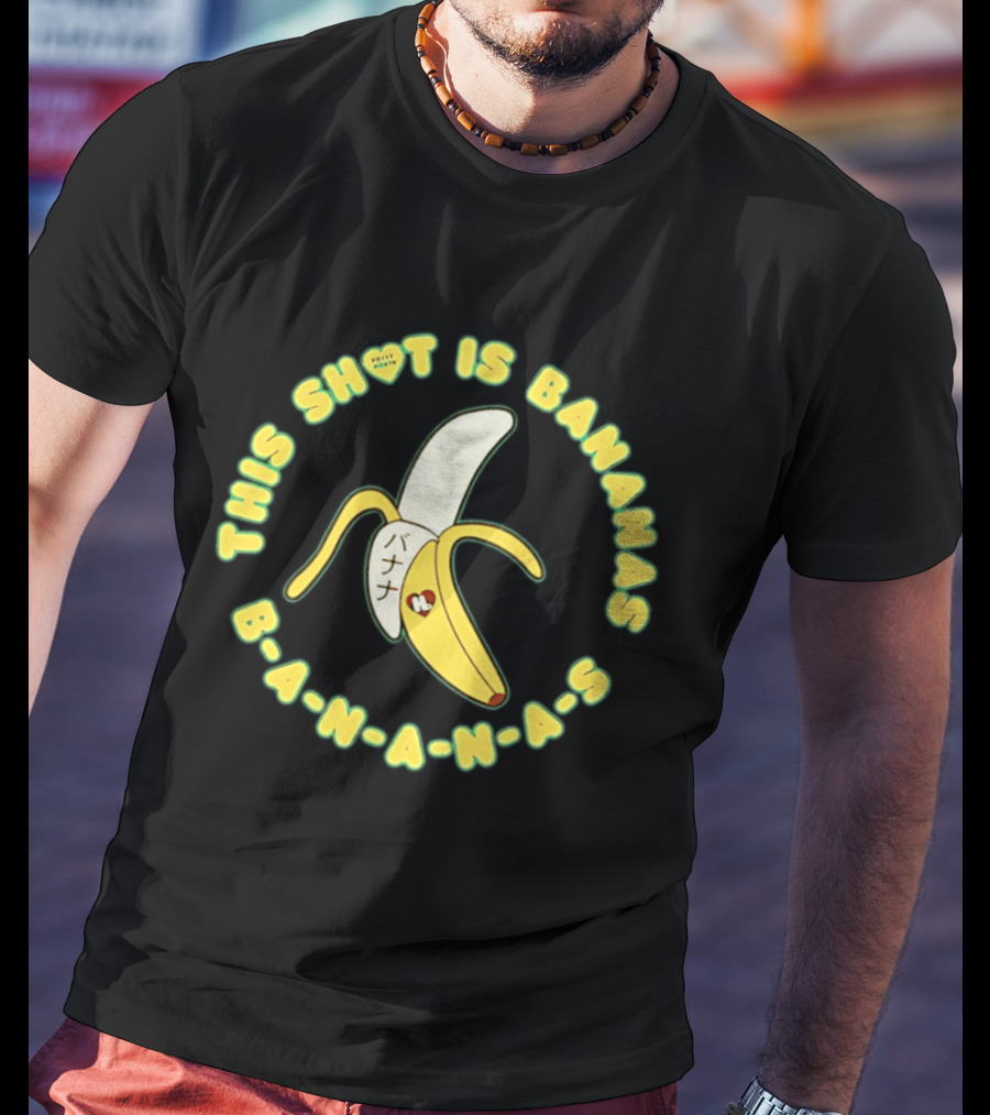 This Shot Is Bananas B A N A N A S Japanese Text & Heart Motif T-Shirt