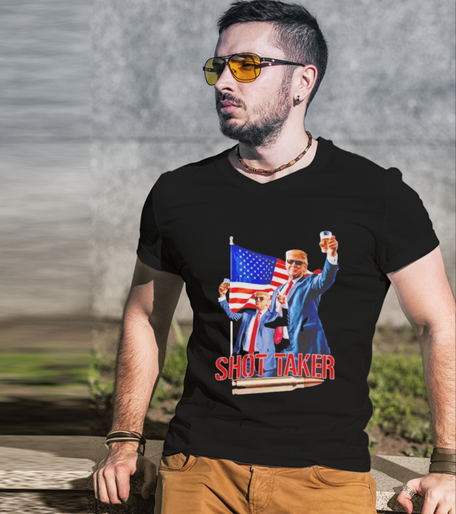 Shot Taker USA President American Flag Beer T-Shirt