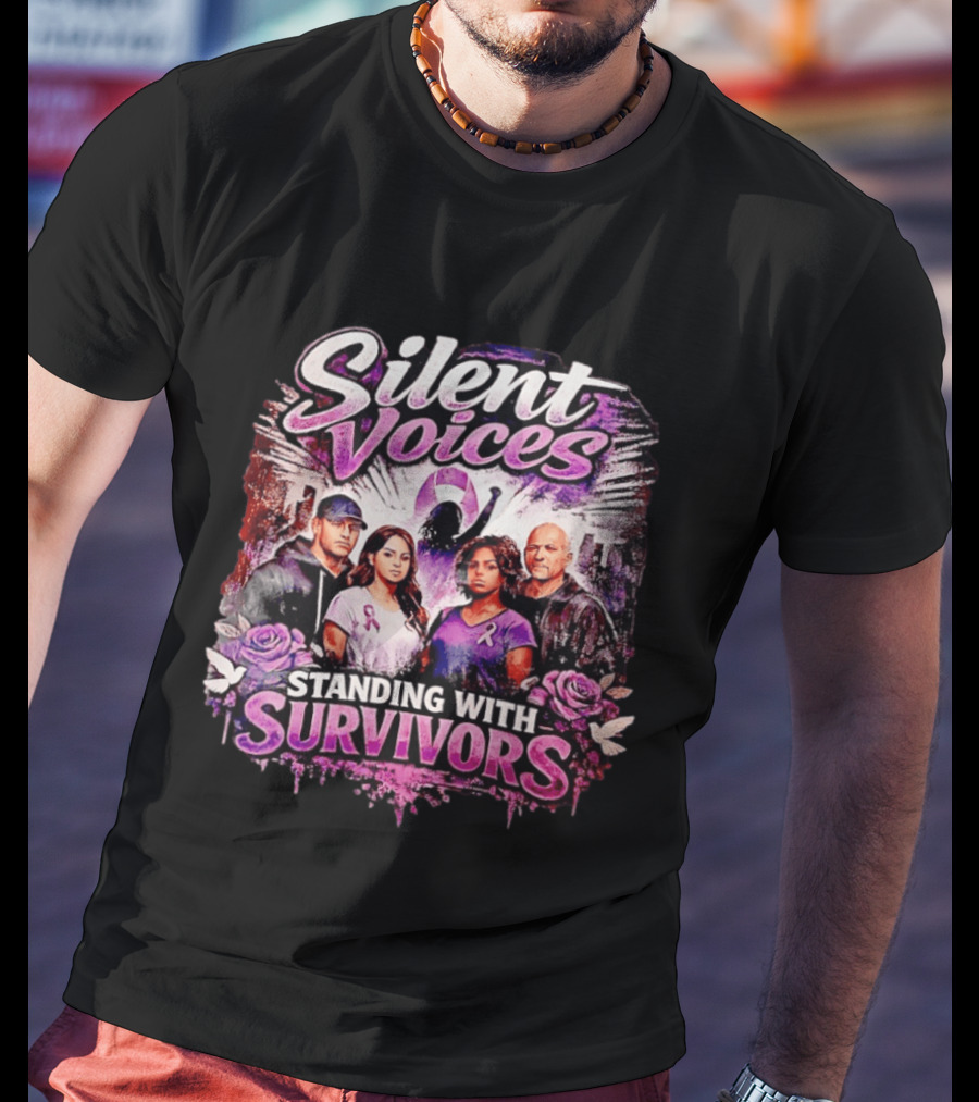 Silent Voices Standing With Survivors Ribbon And Roses Empowerment T-Shirt