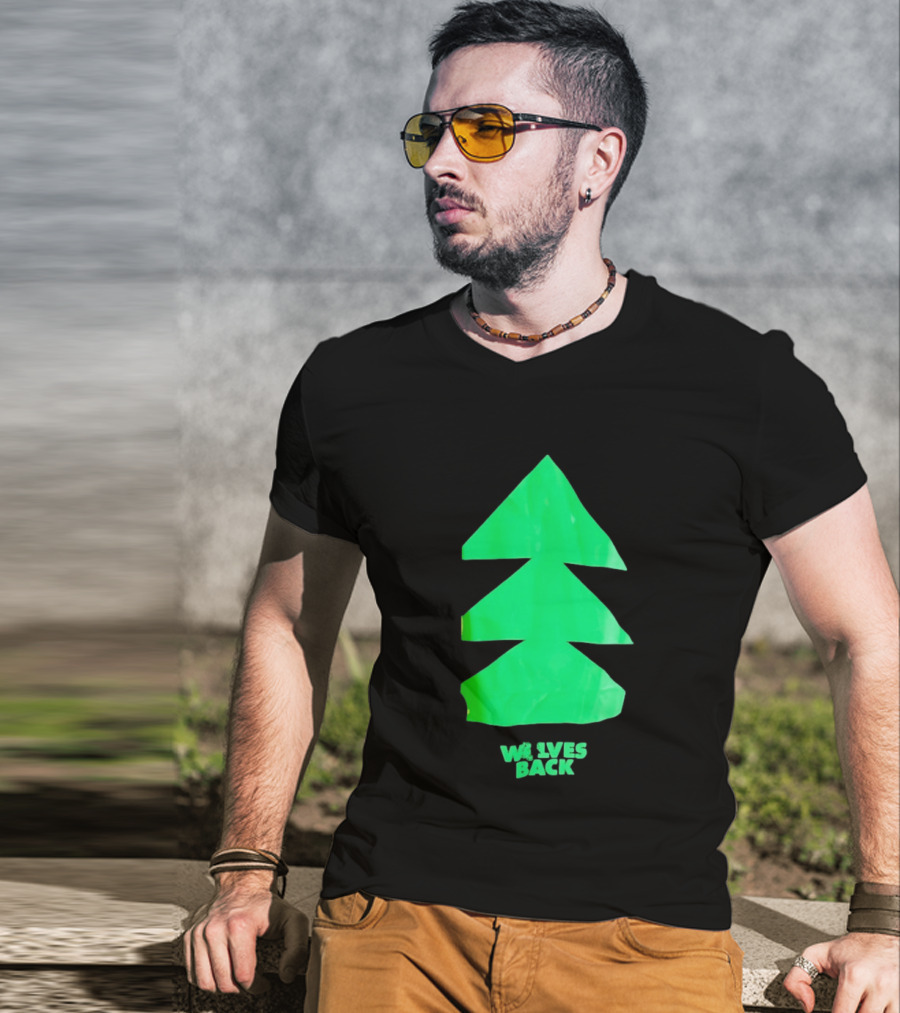 Wolves Back Tree Green Triangular Shapes T-Shirt