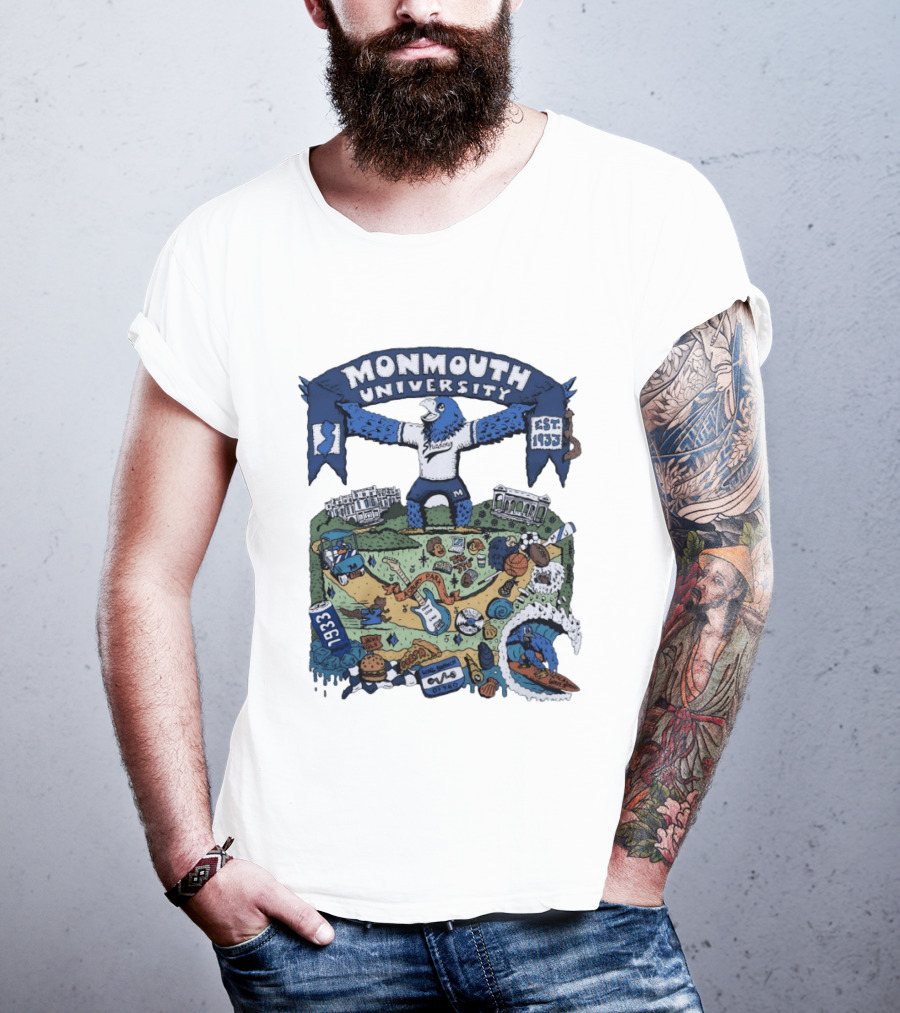 Monmouth University Julia Gash Shadow The Seahawk Est 1933 Campus Landmarks And Sports Motifs T-Shirt
