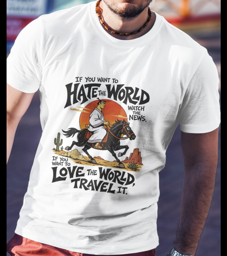 Samurai Jack Riding Black Horse In Desert Sunset Adventure The News Love The World Travel It T-Shirt