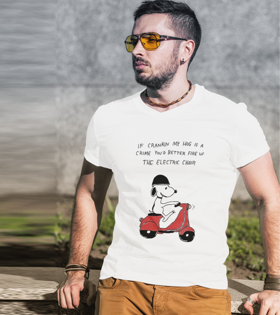 Snoopy Driving Red Motor Crankin My Hog Crime Electric Chair T-Shirt