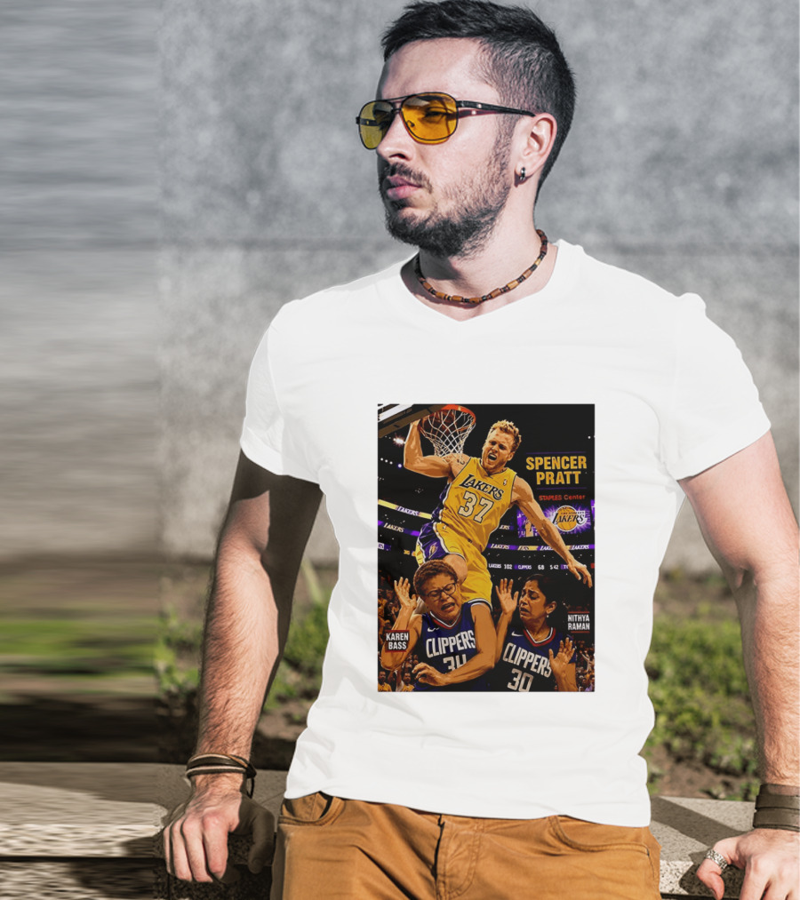 Los Angeles Lakers Spencer Pratt Dunks Staples Center Clippers Karen Bass Nithya Raman T-Shirt