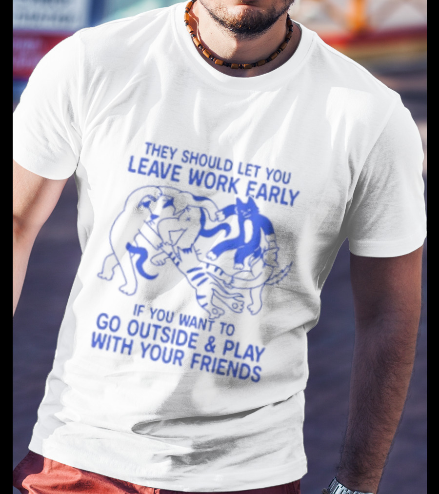They Should Let You Leave Work Early To Go Outside And Play With Your Friends With Cat And Dog Playing T-Shirt