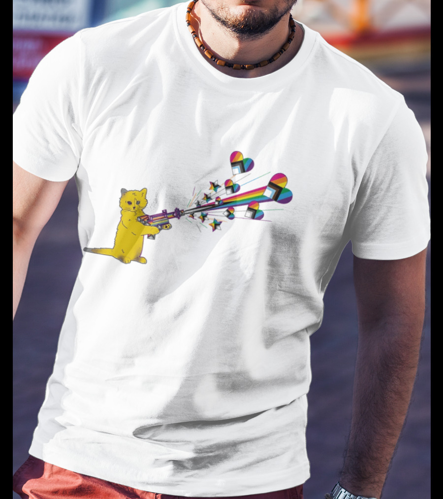 Gary The Cat Pew Pew Rainbow Laser Guns Pride T-Shirt