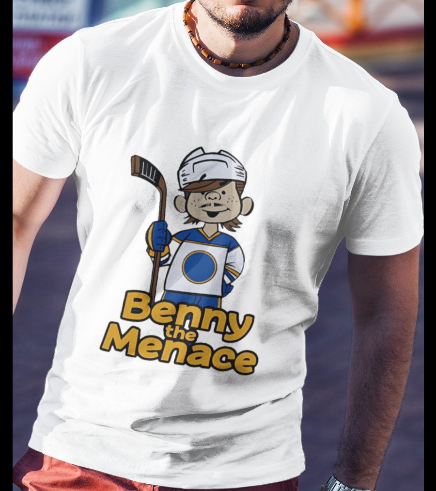 Benny The Menace Cartoon Character With Hockey Stick Buffalo Sabres T-Shirt
