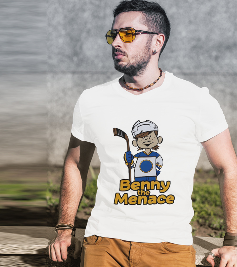 Benny The Menace Cartoon Character With Hockey Stick Buffalo Sabres T-Shirt