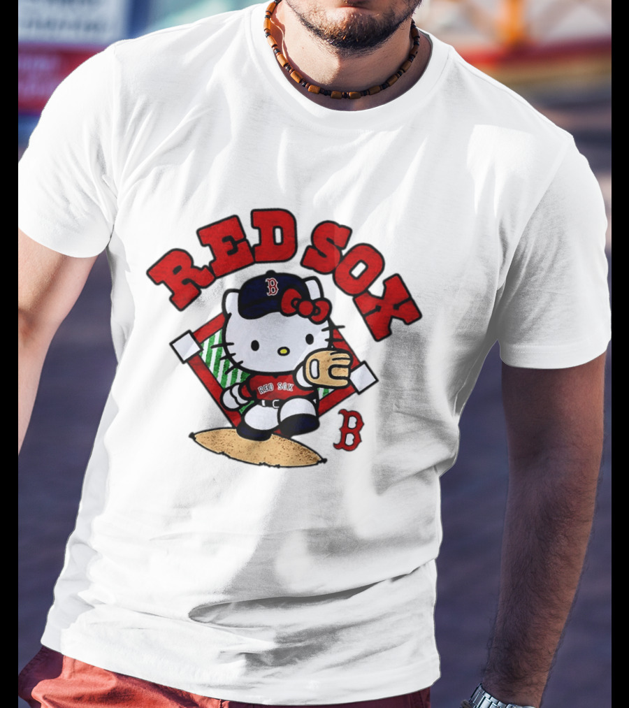 Hello Kitty Boston Red Sox Baseball 2026 MLB Throwback Red Sox And B Cap T-Shirt