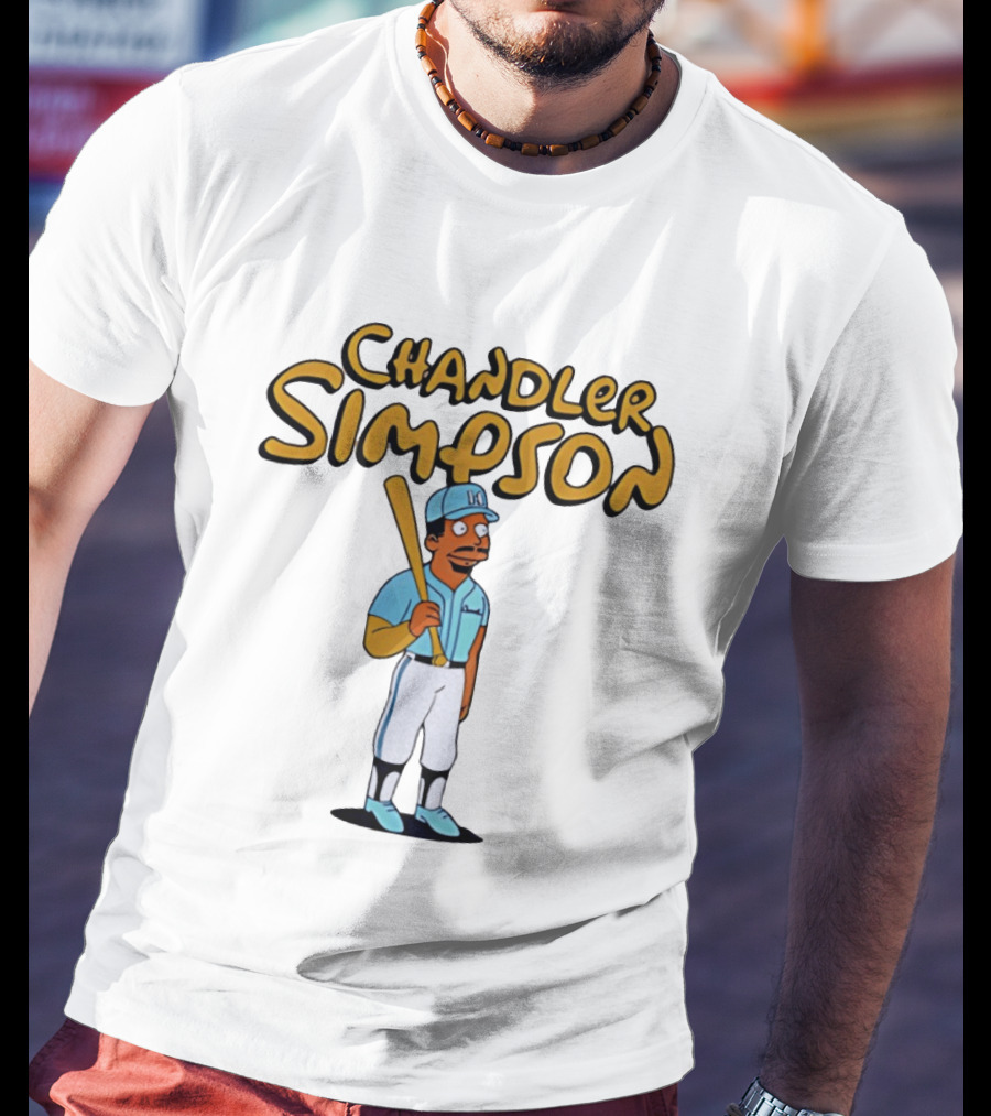 Chandler Simpson Baseball Bat Character In Blue Uniform T-Shirt