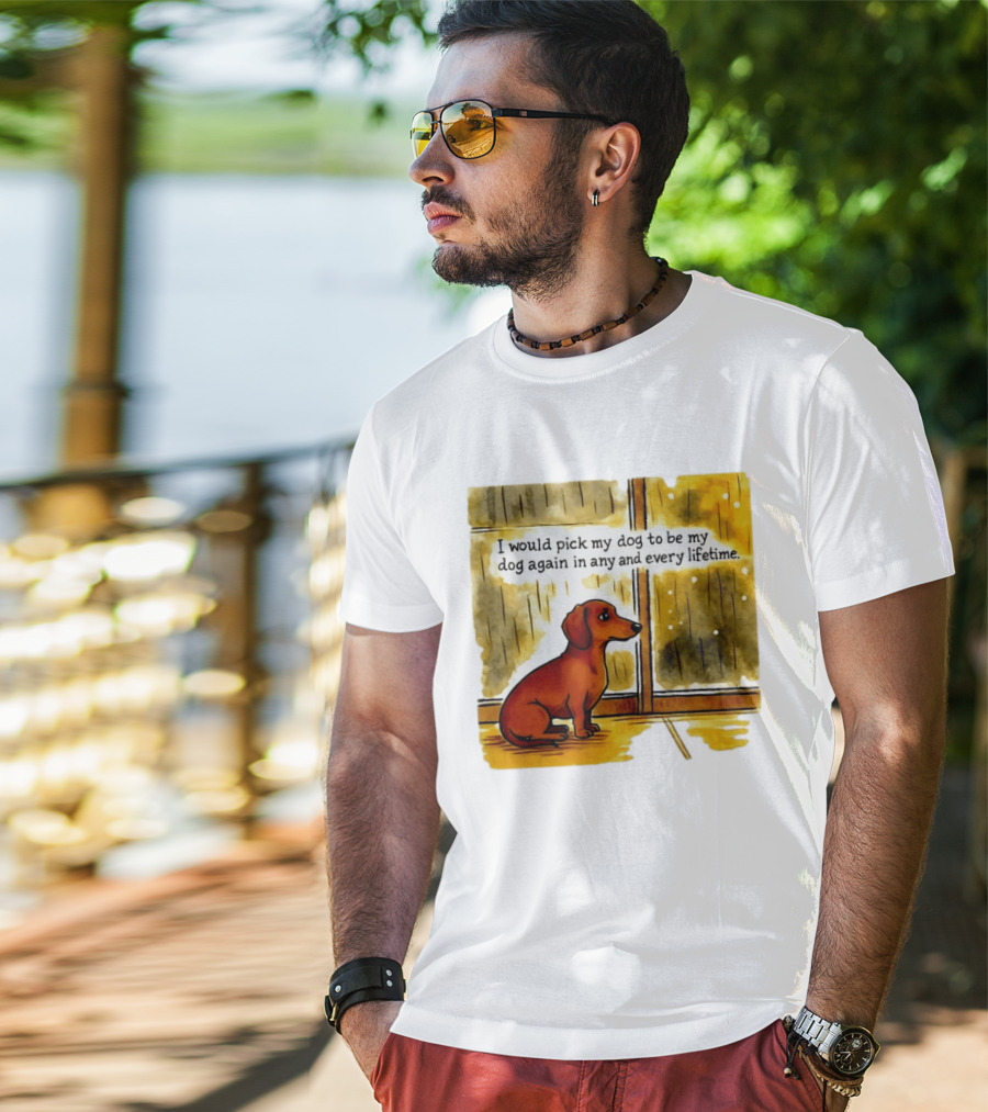 I Would Pick My Dog To Be My Dog Again In Any And Every Lifetime Dachshund By Window T-Shirt